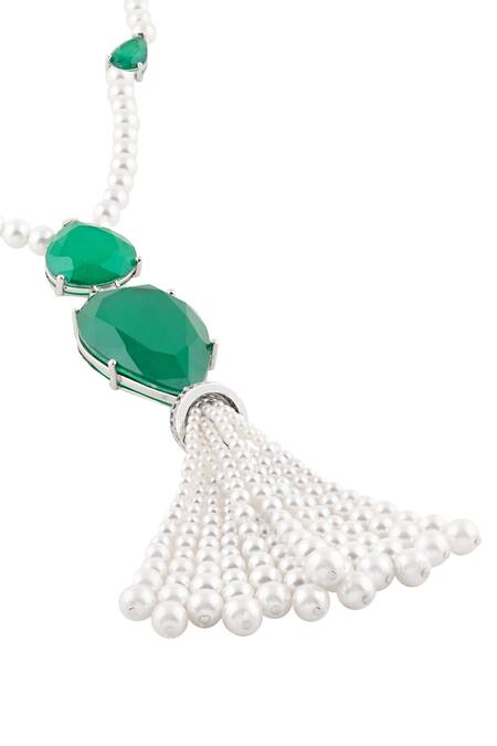 Buy_Isharya_Green Esme Emerald Tassel Pendant Necklace _Online_at_Aza_Fashions