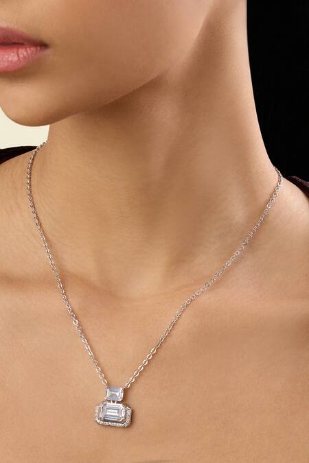Shop_Isharya_Silver Plated Glint Haus Pendant Necklace _Online_at_Aza_Fashions