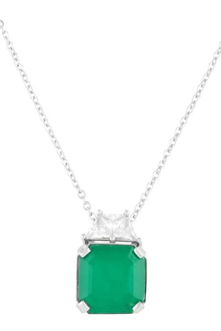 Isharya_Green Glamore Crystal Embellished Pendant Necklace _Online_at_Aza_Fashions