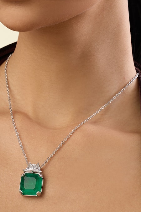 Shop_Isharya_Green Glamore Crystal Embellished Pendant Necklace _Online_at_Aza_Fashions