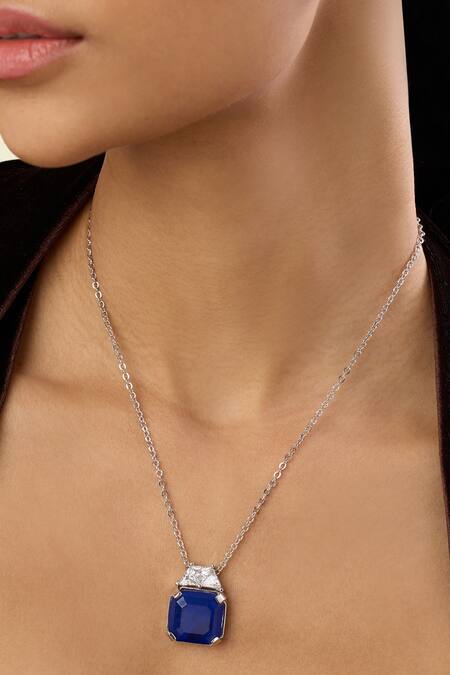 Shop_Isharya_Silver Plated Aristo Embellished Pendant Necklace _Online_at_Aza_Fashions