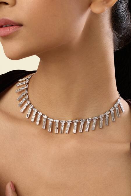 Shop_Isharya_Silver Plated Margot Charm Embellished Choker _Online_at_Aza_Fashions