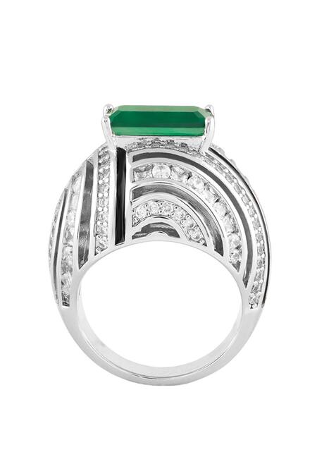 Buy_Isharya_Silver Plated Crystals, Gemstones Leda Embellished Ring _Online_at_Aza_Fashions