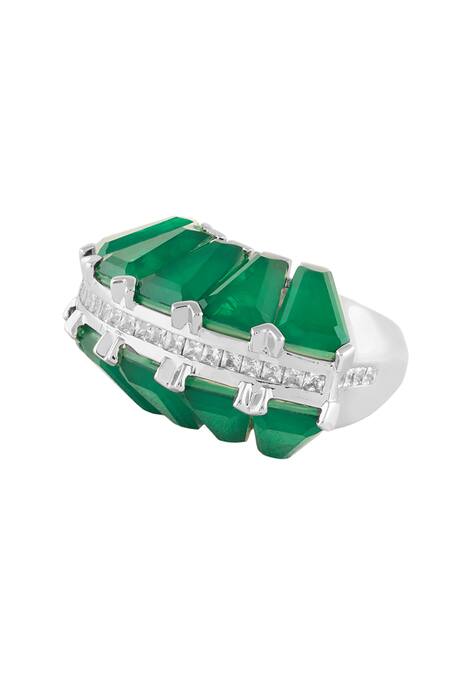 Isharya_Green Gemstones, Crystals Hedy Embellished Ring _Online_at_Aza_Fashions