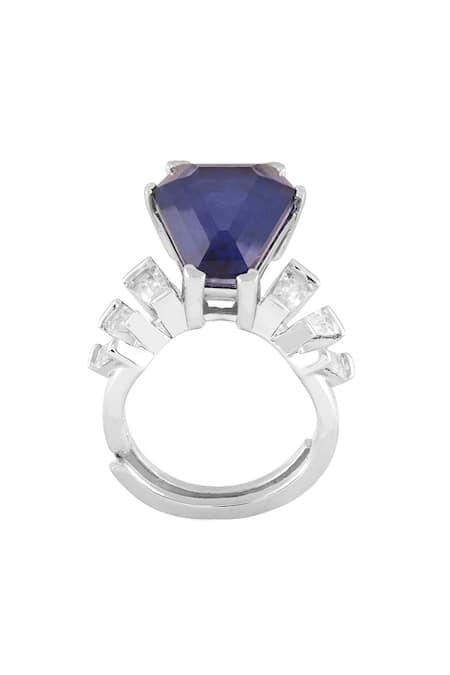 Isharya_Blue Gemstones, Crystals Roxanne Sapphire Ring _Online_at_Aza_Fashions