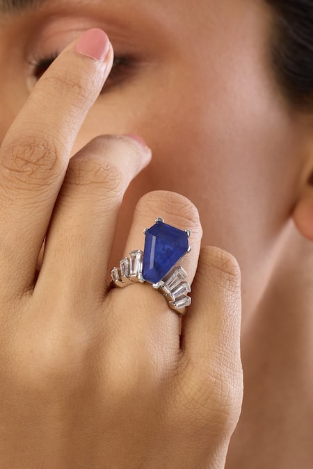 Shop_Isharya_Blue Gemstones, Crystals Roxanne Sapphire Ring _Online_at_Aza_Fashions