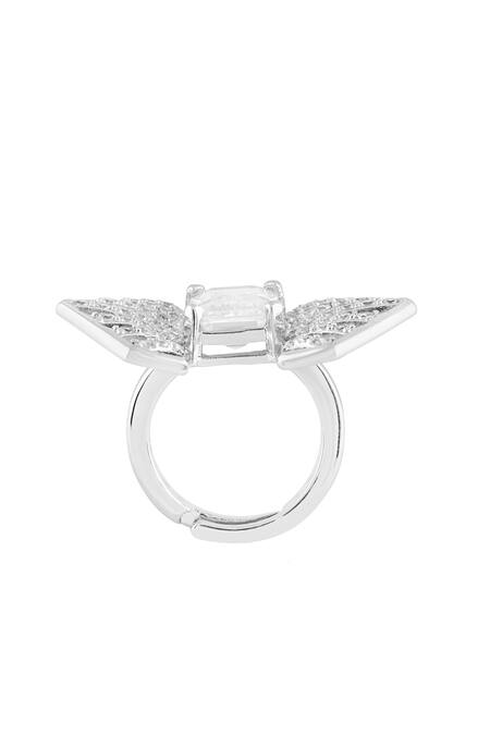 Isharya_Silver Plated Crystals Monroe Stone Embellished Ring _Online_at_Aza_Fashions