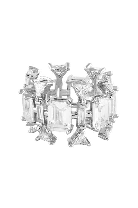 Buy_Isharya_Silver Plated Crystals, Stones Lyra Statement Ring _Online_at_Aza_Fashions