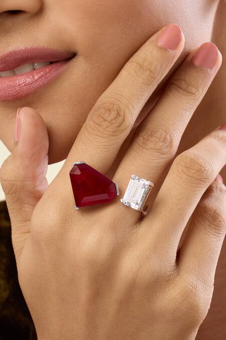 Shop_Isharya_Red Stones, Crystals Noelle Statement Ring _Online_at_Aza_Fashions