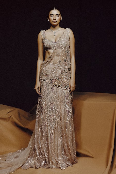 Dolly J Dewdrop Mirage Pre-Draped Saree Blouse Set 