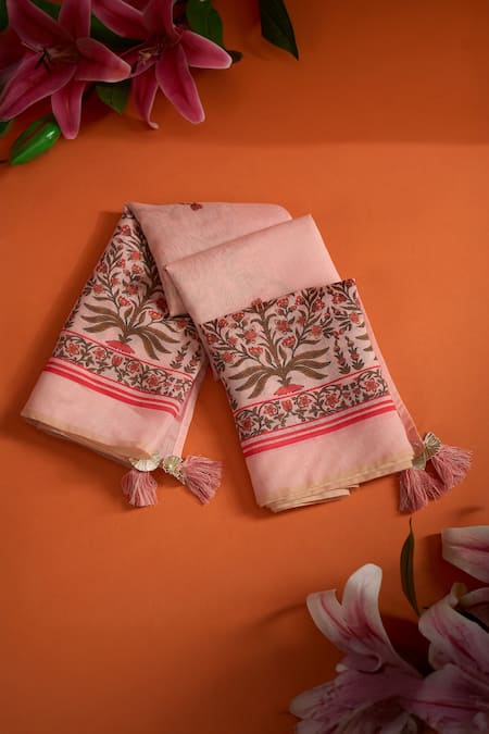 Karaj Jaipur Chanderi Floral Placement Print Dupatta 