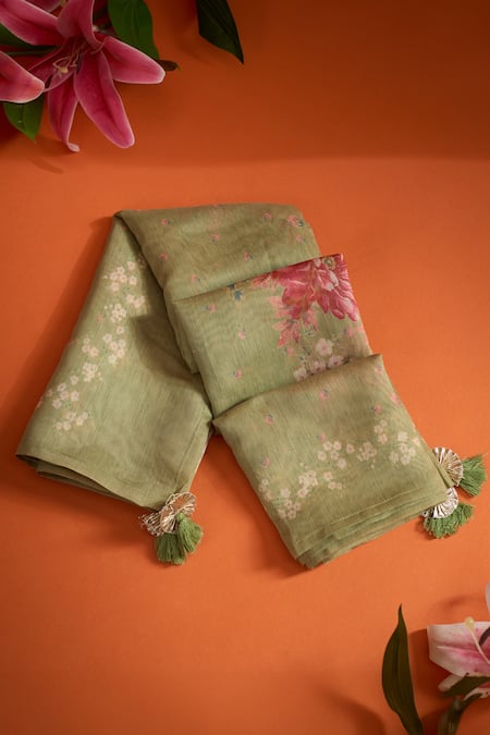 Karaj Jaipur Chanderi Flower Print Dupatta 