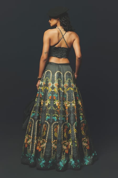 Basil Leaf Printed Lehenga & Cape Set  