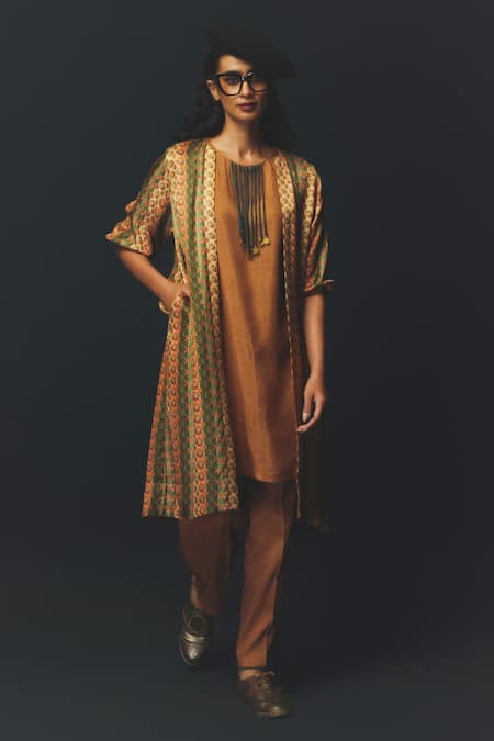 Basil Leaf Printed Cape Kurta Set 