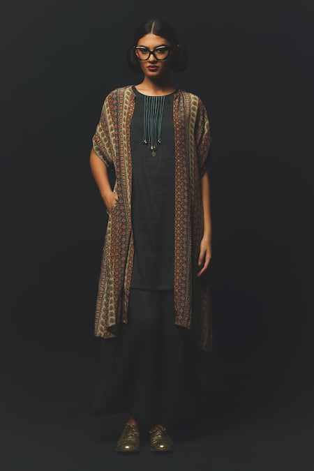 Basil Leaf Printed Cape Kurta Set 