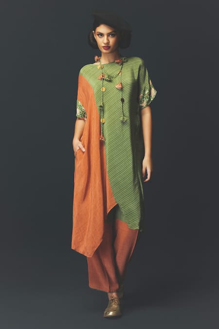 Basil Leaf Color Block Kurta Set 
