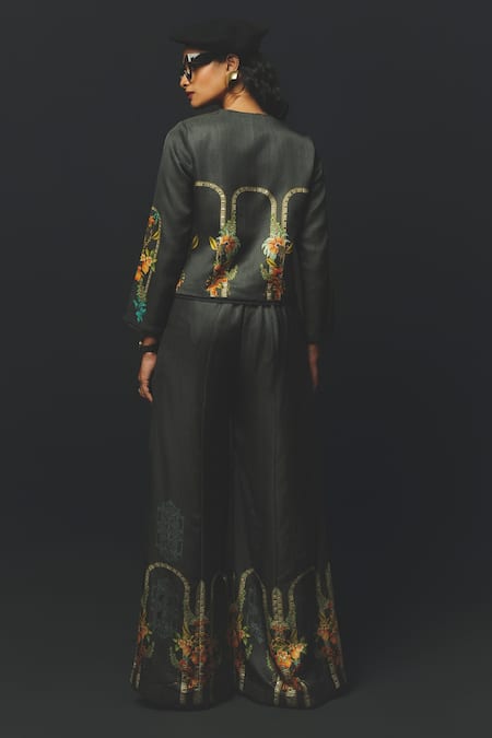 Basil Leaf Embroidered Floral Motif Top & Pant Set 