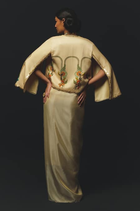 Basil Leaf Floral Pattern Cape & Skirt Set 