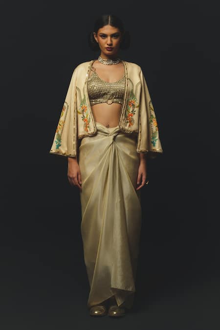 Basil Leaf Floral Pattern Cape & Skirt Set 