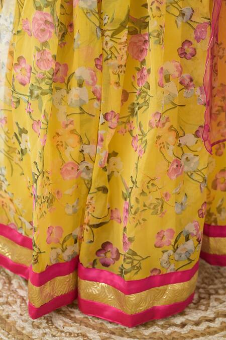 Shop_Fairies Forever_Pink Silk, Organza Mirrors, Beads, Foil Printing, Gota Patti Printed Lehenga Set _Online_at_Aza_Fashions