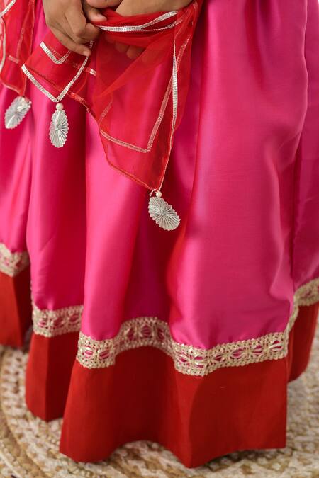 Buy Fairies Forever Red Silk, Net Embroidery, Metallic Thread, Gota Patti, Piping, Lehenga Set Online at Aza Fashions Buy_Fairies Forever_Red Silk, Net Embroidery, Metallic Thread, Gota Patti, Piping, Lehenga Set _Online_at_Aza_Fashions
