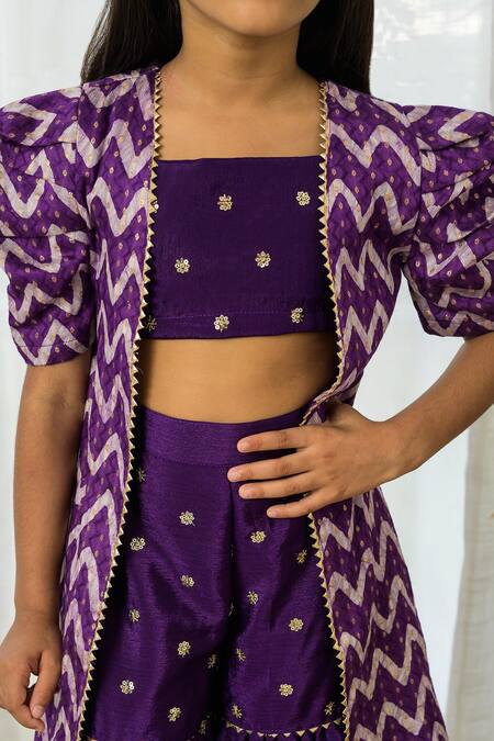 Buy_Fairies Forever_Purple Silk, Chinon Piping, Embroidery Printed Jacket Sharara Set _Online_at_Aza_Fashions
