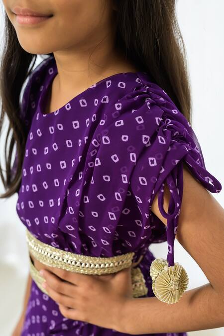 Buy_Fairies Forever_Purple Georgette Tassels Bandhej Print Lehenga And Blouse Set _Online_at_Aza_Fashions