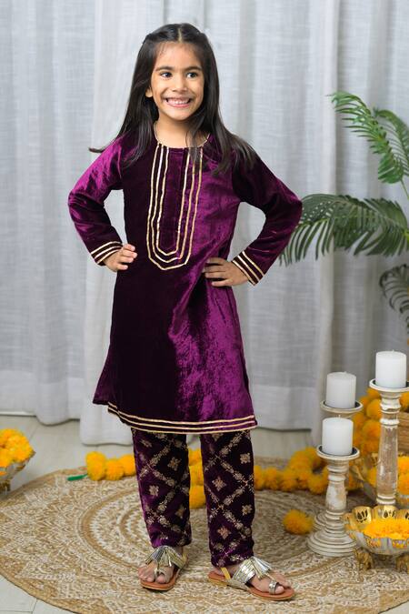 Fairies Forever Velvet Embroidered Kurta & Pant Set 