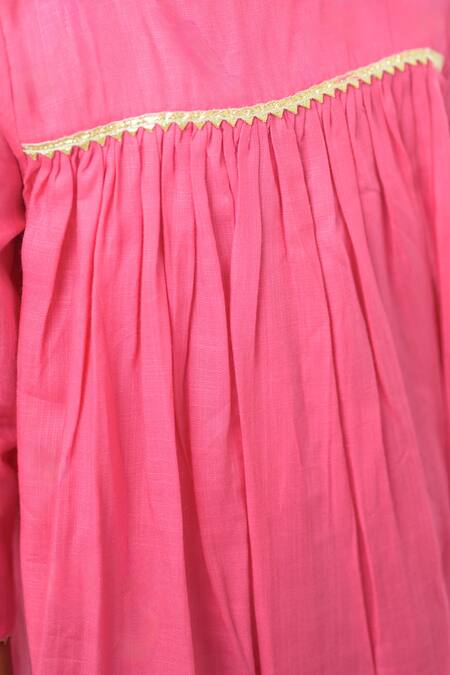 Shop Fairies Forever Pink Cotton Gota Patti, Embroidery Work Flared Kurta Set Online at Aza Fashions Shop_Fairies Forever_Pink Cotton Gota Patti, Embroidery Work Flared Kurta Set _Online_at_Aza_Fashions