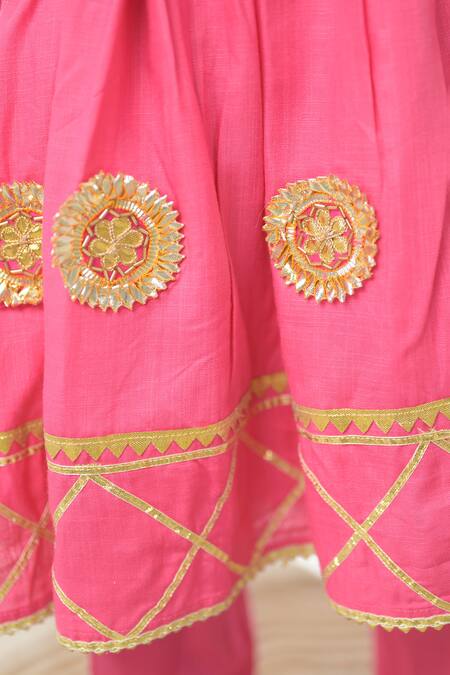 Fairies Forever Pink Cotton Gota Patti, Embroidery Work Flared Kurta Set at Aza Fashions Fairies Forever_Pink Cotton Gota Patti, Embroidery Work Flared Kurta Set _at_Aza_Fashions