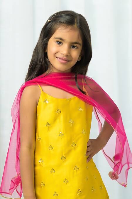 Fairies Forever_Yellow Georgette Embroidery Kurta Sharara Set _Online_at_Aza_Fashions