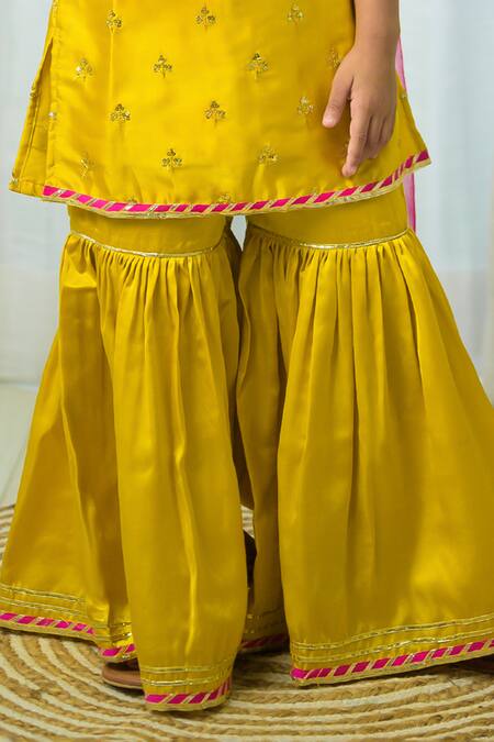 Buy_Fairies Forever_Yellow Georgette Embroidery Kurta Sharara Set _Online_at_Aza_Fashions