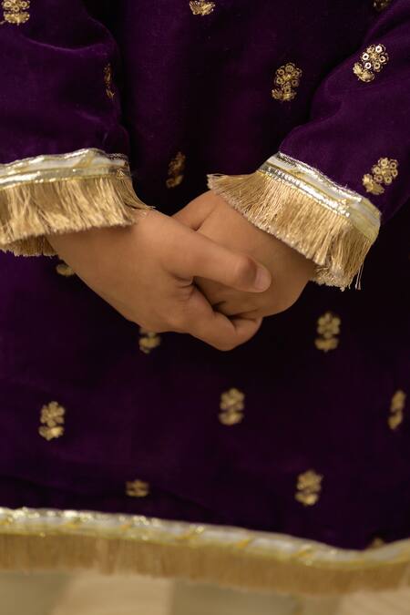 Fairies Forever_Purple Velvet Embroidery, Sequins Embellished Kurta With Dhoti Pant _Online_at_Aza_Fashions
