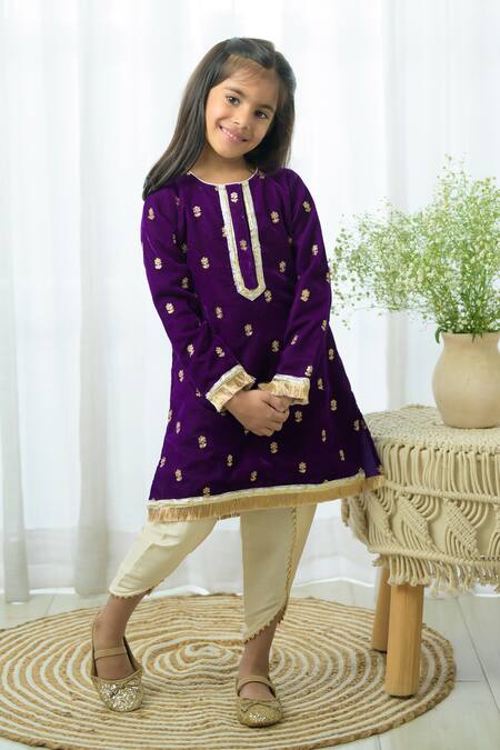 Fairies Forever Velvet Embellished Kurta With Dhoti Pant 