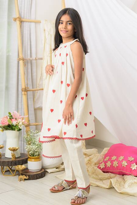 Shop_Fairies Forever_Cream Cotton Lace Printed Kurta Set _Online_at_Aza_Fashions