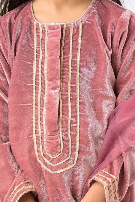 Fairies Forever_Pink Velvet Embroidery, Zari, Sequins Kurta Pant Set _at_Aza_Fashions