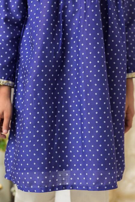 Shop_Fairies Forever_Blue Cotton Embroidery, Zari Bandhej Print Kurta And Pant Set _Online_at_Aza_Fashions