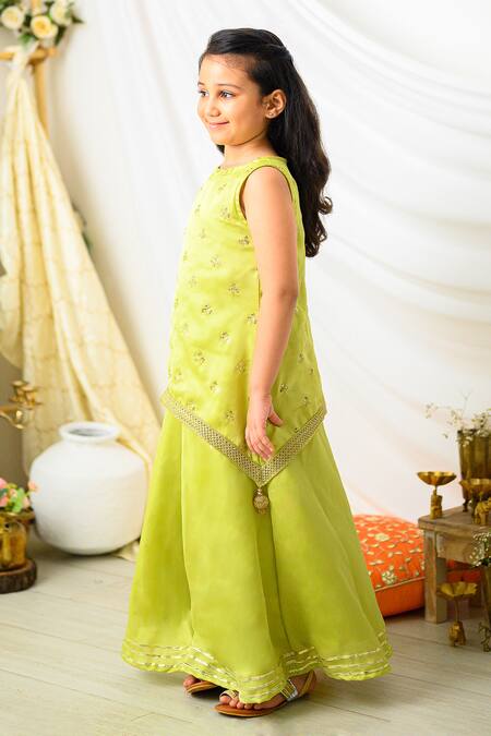 Fairies Forever_Lime Sequins, Embroidery Kurta With Sharara _Online_at_Aza_Fashions
