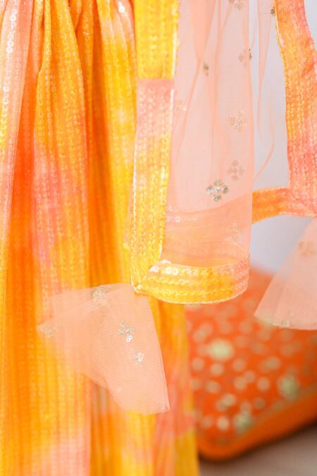 Fairies Forever Yellow Net Sequins, Tassels, Embroidery Tie Dye Lehenga Set Online at Aza Fashions Fairies Forever_Yellow Net Sequins, Tassels, Embroidery Tie Dye Lehenga Set _Online_at_Aza_Fashions