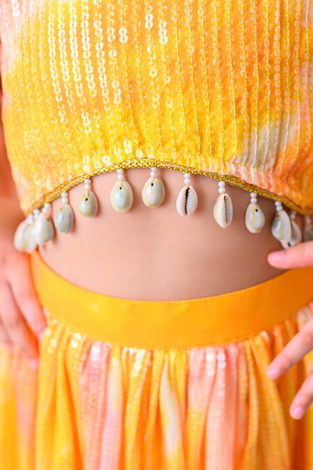Buy Fairies Forever Yellow Net Sequins, Tassels, Embroidery Tie Dye Lehenga Set Online at Aza Fashions Buy_Fairies Forever_Yellow Net Sequins, Tassels, Embroidery Tie Dye Lehenga Set _Online_at_Aza_Fashions
