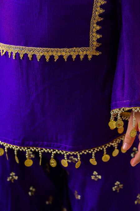 Buy_Fairies Forever_Purple Gota Patti, Beads, Metallic Thread, Embroidery Short Kurta With Palazzo _Online_at_Aza_Fashions