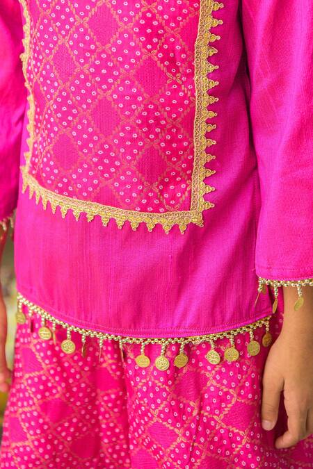 Buy_Fairies Forever_Pink Gota Patti, Zari, Tassels, Foil Bandhej Pattern Kurta And Palazzo Set _Online_at_Aza_Fashions