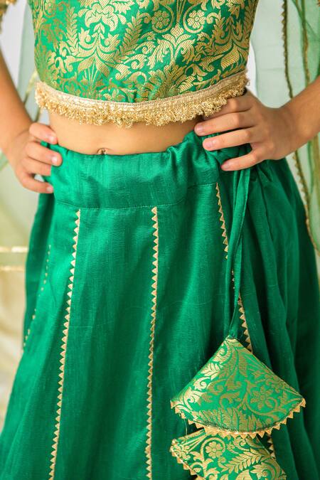 Shop Fairies Forever Green Net Embroidery, Zari, Gota Patti, Tassels Lehenga Set Online at Aza Fashions Shop_Fairies Forever_Green Net Embroidery, Zari, Gota Patti, Tassels Lehenga Set _Online_at_Aza_Fashions