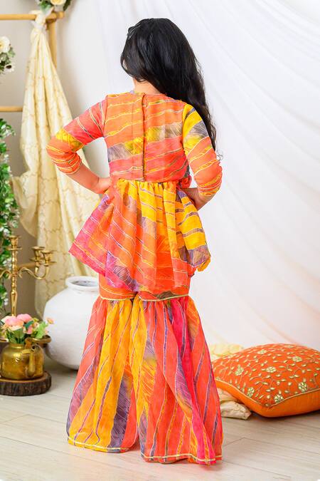 Fairies Forever Leheriya Pattern Peplum Kurta & Sharara Set 