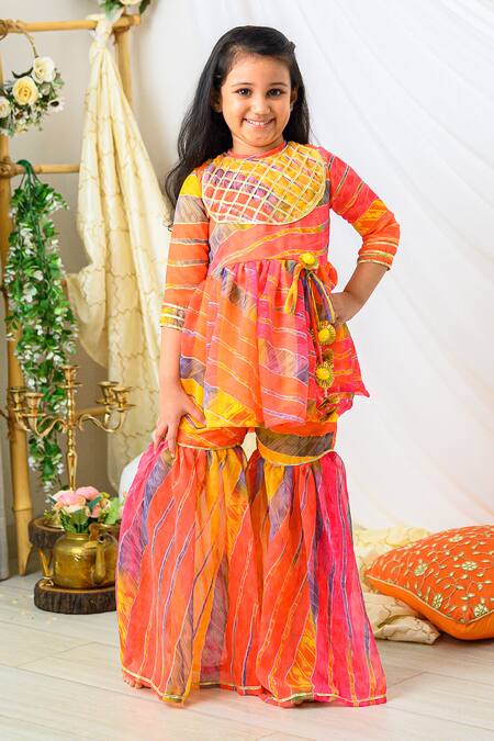 Fairies Forever Leheriya Pattern Peplum Kurta & Sharara Set 