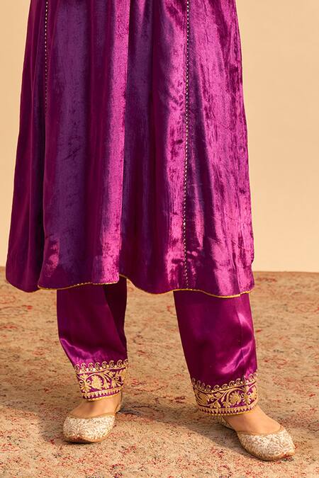 Sheetal Batra Purple Velvet, Silk Embroidery, Sequins, Pearls, Azmiya Choga Kurta With Salwar Online at Aza Fashions Sheetal Batra_Purple Velvet, Silk Embroidery, Sequins, Pearls, Azmiya Choga Kurta With Salwar _Online_at_Aza_Fashions