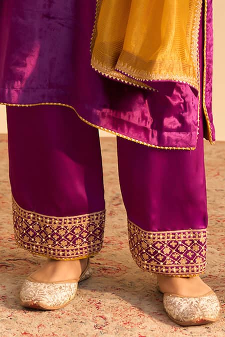 Sheetal Batra_Purple Velvet, Silk Embroidery, Sequins, Pearls, Gota Aynaz Kurta And Salwar Set _at_Aza_Fashions