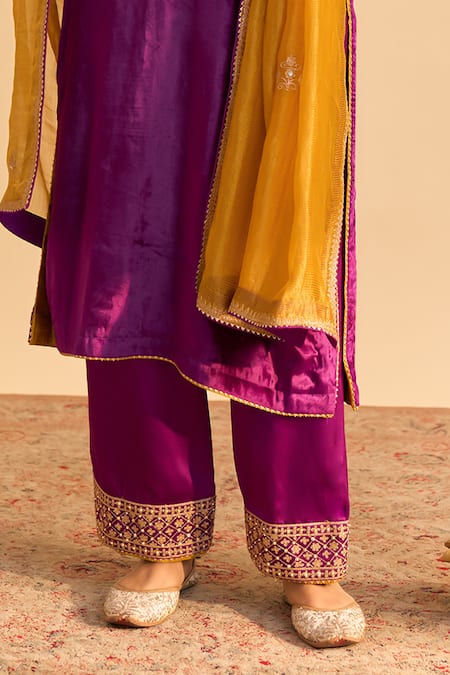 Shop_Sheetal Batra_Purple Velvet, Silk, Tissue Embroidery, Pearls, Sequins, Aynaz Kurta Salwar Set _Online_at_Aza_Fashions