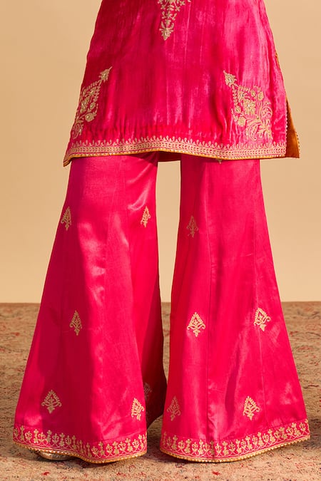 Sheetal Batra_Pink Velvet, Silk, Tissue Pearls, Sequins, Gota Patti, Nooren Kurta Palazzo Set _Online_at_Aza_Fashions