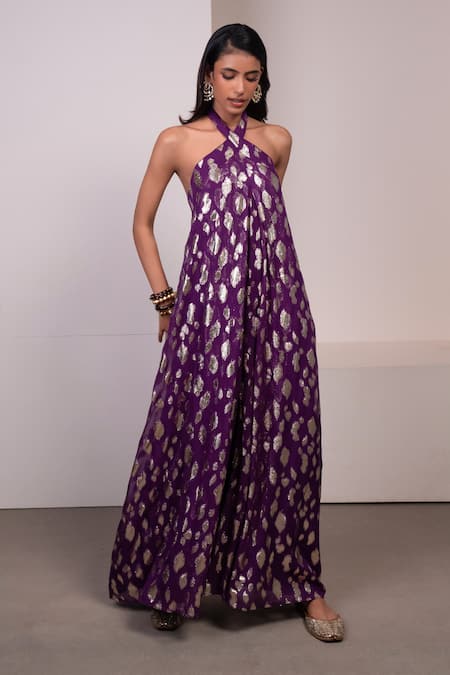 Style Junkiie Halter Neck Embroidered Jumpsuit 